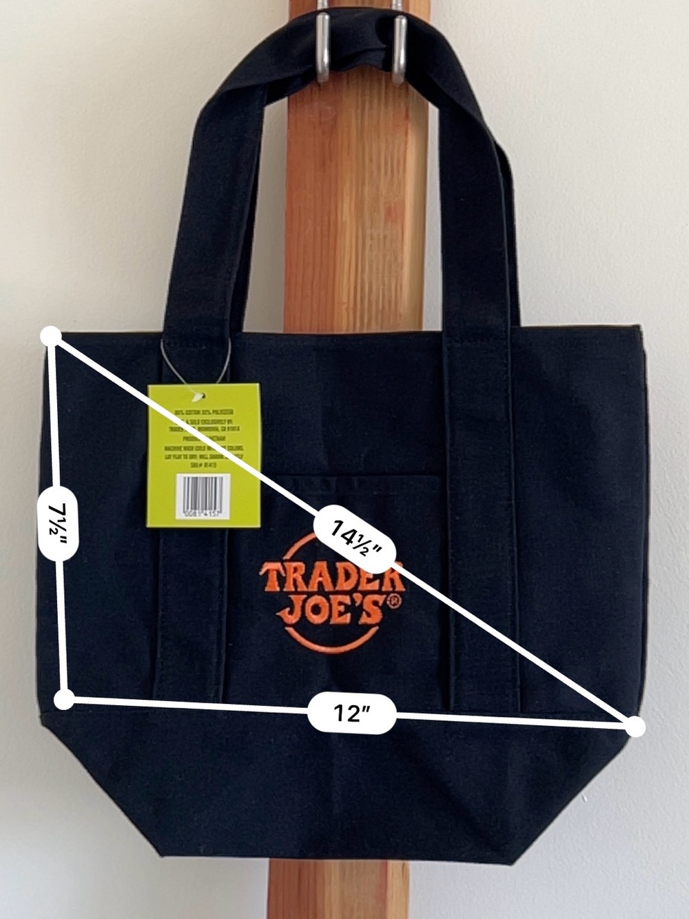 Trader Joe's Black Canvas Tote with Orange Logo - Picture 3 of 3